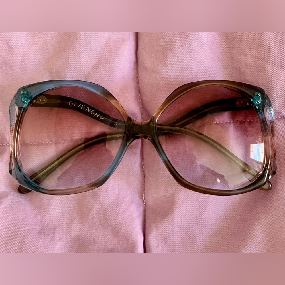 Vintage Givenchy Brown Blue Oval Butterfly Sunglasses France GG Logo Arm Rare!